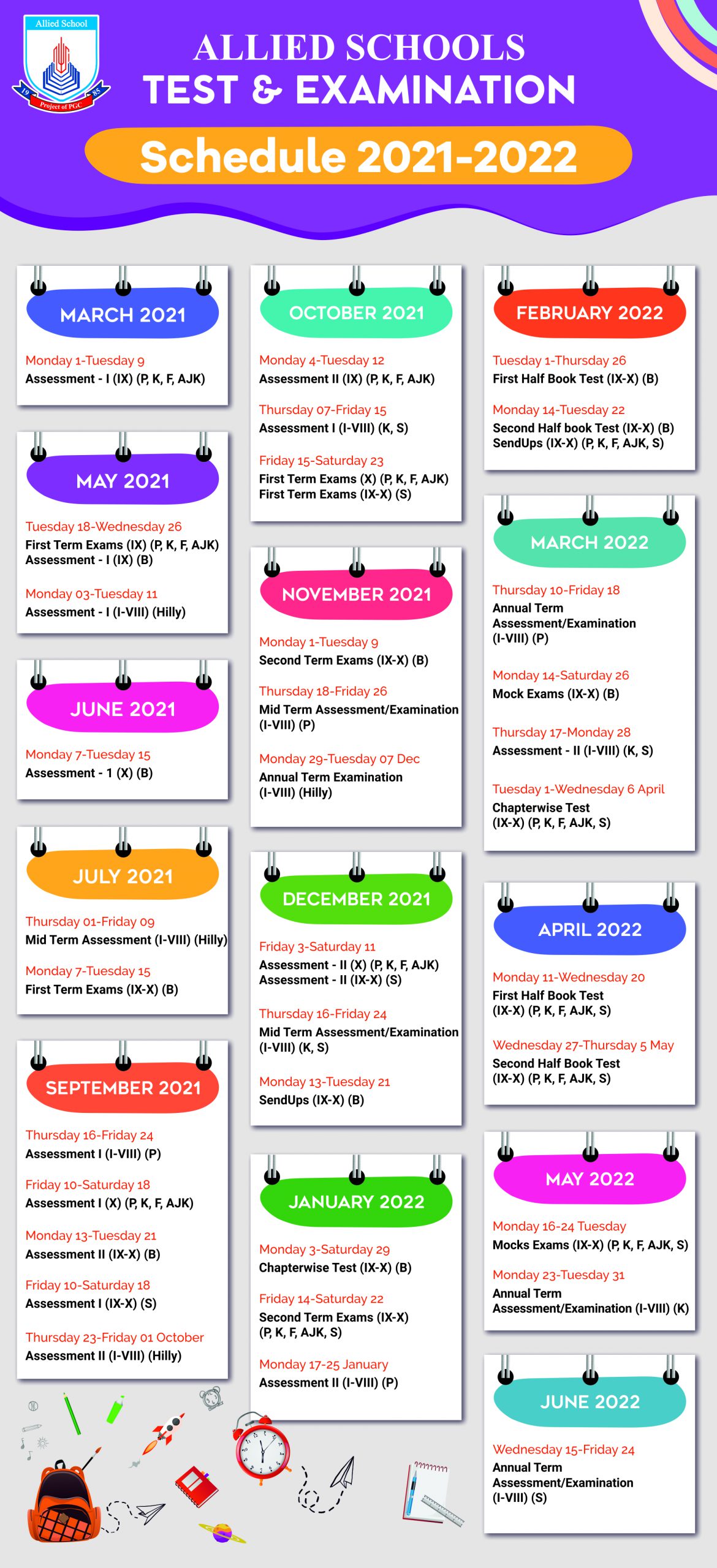 test and examination schedule 2021 22